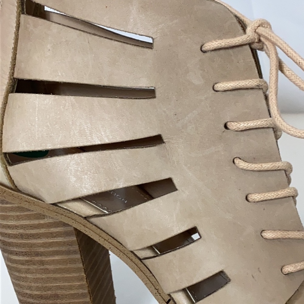 Tan Faux Leather Caged Lace-Up Booties 8 - Picture 12 of 12